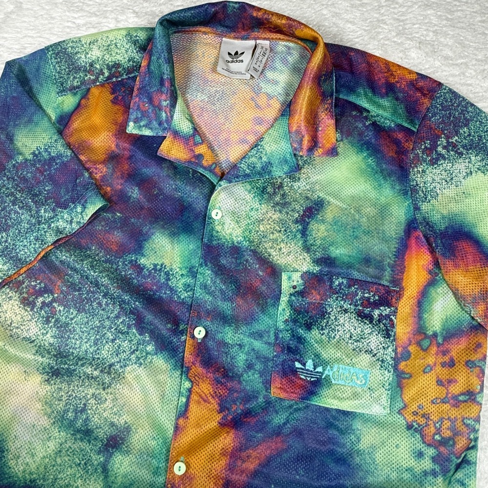Adidas HT1647 Originals Men M Multi Color Mesh s/s Camp Collar Trefoil Shirt